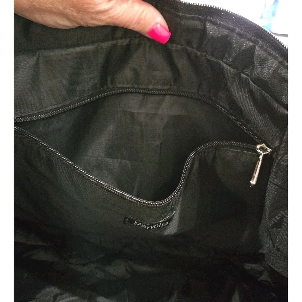 Black Nylon Diaper Tote Bag Large Multi Pocket Travel Shoulder Bag Carryall